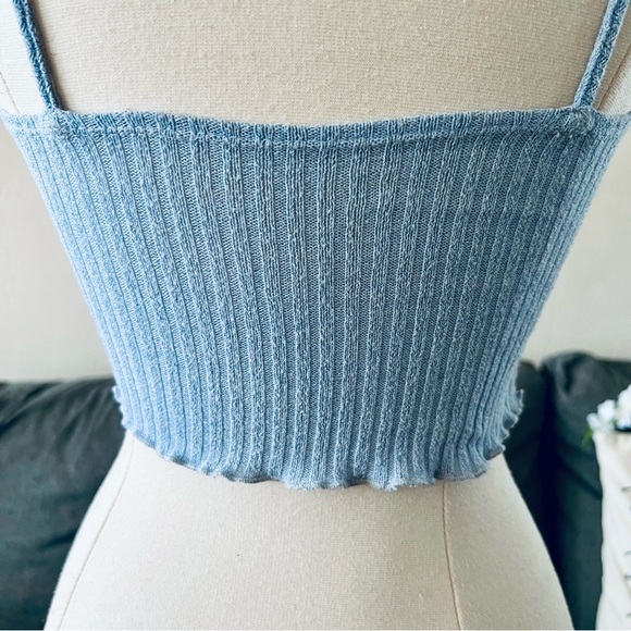 Blue Ribbed Crop Top - Picture 5 of 8